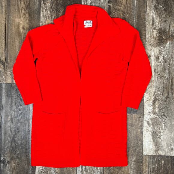 Vintage 70s Red Open Front Longline Cardigan Sweater Pockets Milrank - Picture 8 of 9